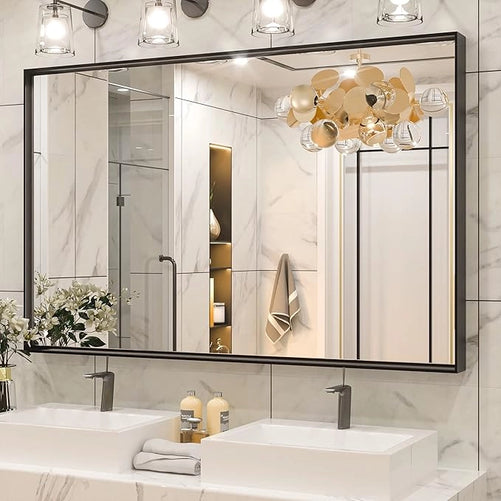 Modern Matte Black Bathroom Mirror – Versatile Mounting