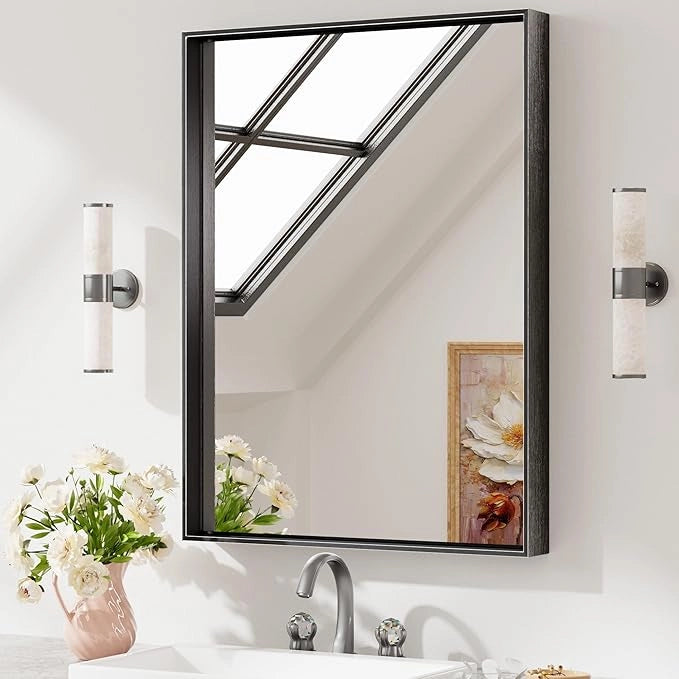 Modern Matte Black Bathroom Mirror – Versatile Mounting