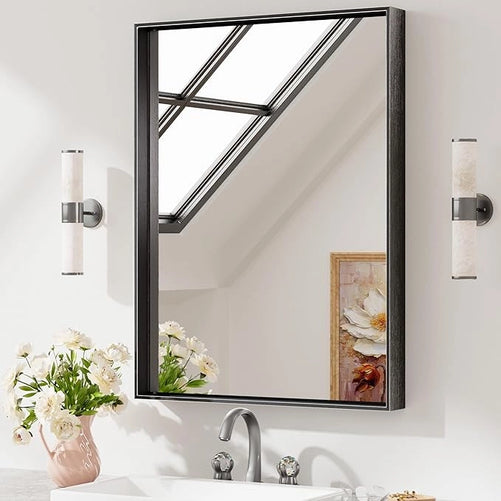 Modern Matte Black Bathroom Mirror – Versatile Mounting