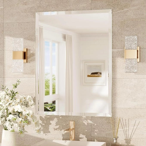 Beveled Rectangle Bathroom Vanity Mirror – Frameless  Wall Mirror with 1" Beveled Edge, Shatterproof Glass, Modern Decorative for Bathroom, Entryway, Living Room, or Restroom