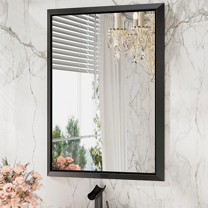 Metal Framed Bathroom Mirror – Rectangular Wall-Mounted, Modern Farmhouse Design, Horizontal/Vertical Mount for Bathroom, Entryway, and Restroom Décor – Stylish Mirror