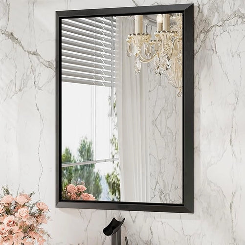 Metal Framed Bathroom Mirror – Rectangular Wall-Mounted, Modern Farmhouse Design, Horizontal/Vertical Mount for Bathroom, Entryway, and Restroom Décor – Stylish Mirror