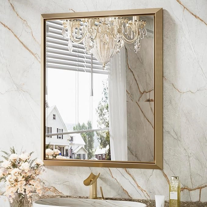 Metal Framed Bathroom Mirror – Rectangular Wall-Mounted, Modern Farmhouse Design, Horizontal/Vertical Mount for Bathroom, Entryway, and Restroom Décor – Stylish Mirror