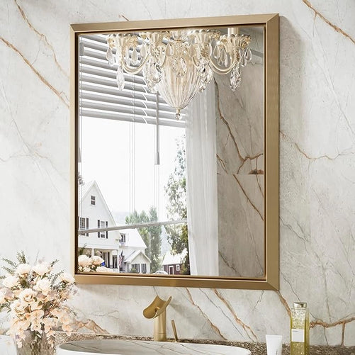 Metal Framed Bathroom Mirror – Rectangular Wall-Mounted, Modern Farmhouse Design, Horizontal/Vertical Mount for Bathroom, Entryway, and Restroom Décor – Stylish Mirror