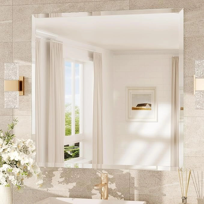 Beveled Rectangle Bathroom Vanity Mirror – Frameless  Wall Mirror with 1