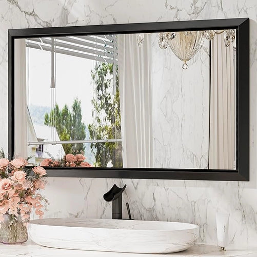 Metal Framed Bathroom Mirror – Rectangular Wall-Mounted, Modern Farmhouse Design, Horizontal/Vertical Mount for Bathroom, Entryway, and Restroom Décor – Stylish Mirror
