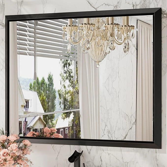Metal Framed Bathroom Mirror – Rectangular Wall-Mounted, Modern Farmhouse Design, Horizontal/Vertical Mount for Bathroom, Entryway, and Restroom Décor – Stylish Mirror