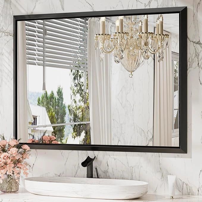 Metal Framed Bathroom Mirror – Rectangular Wall-Mounted, Modern Farmhouse Design, Horizontal/Vertical Mount for Bathroom, Entryway, and Restroom Décor – Stylish Mirror