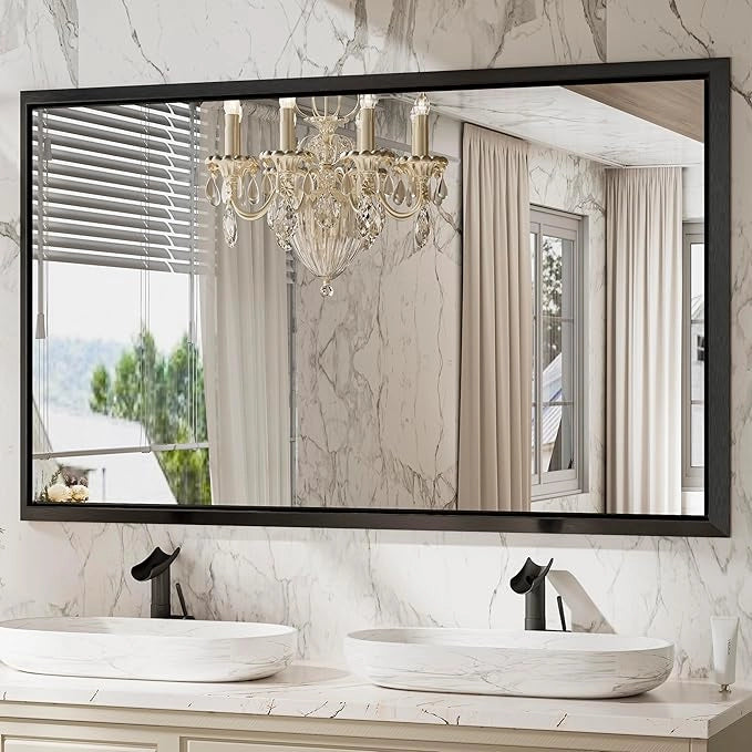 Metal Framed Bathroom Mirror – Rectangular Wall-Mounted, Modern Farmhouse Design, Horizontal/Vertical Mount for Bathroom, Entryway, and Restroom Décor – Stylish Mirror