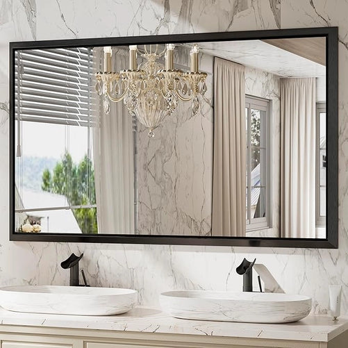 Metal Framed Bathroom Mirror – Rectangular Wall-Mounted, Modern Farmhouse Design, Horizontal/Vertical Mount for Bathroom, Entryway, and Restroom Décor – Stylish Mirror