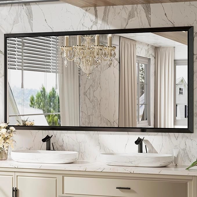 Metal Framed Bathroom Mirror – Rectangular Wall-Mounted, Modern Farmhouse Design, Horizontal/Vertical Mount for Bathroom, Entryway, and Restroom Décor – Stylish Mirror