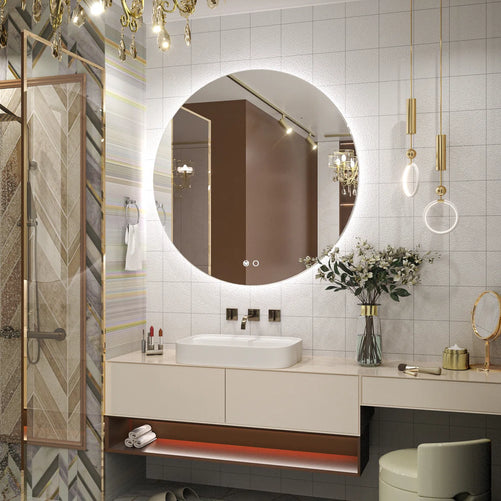Backlit Round Bathroom Vanity Mirror – LED Lighted Vanity Circle Mirror, Anti-Fog, 3-Color Dimmable, Waterproof, Modern Bathroom Decor, Wall Mounted for Elegant Bathroom Design