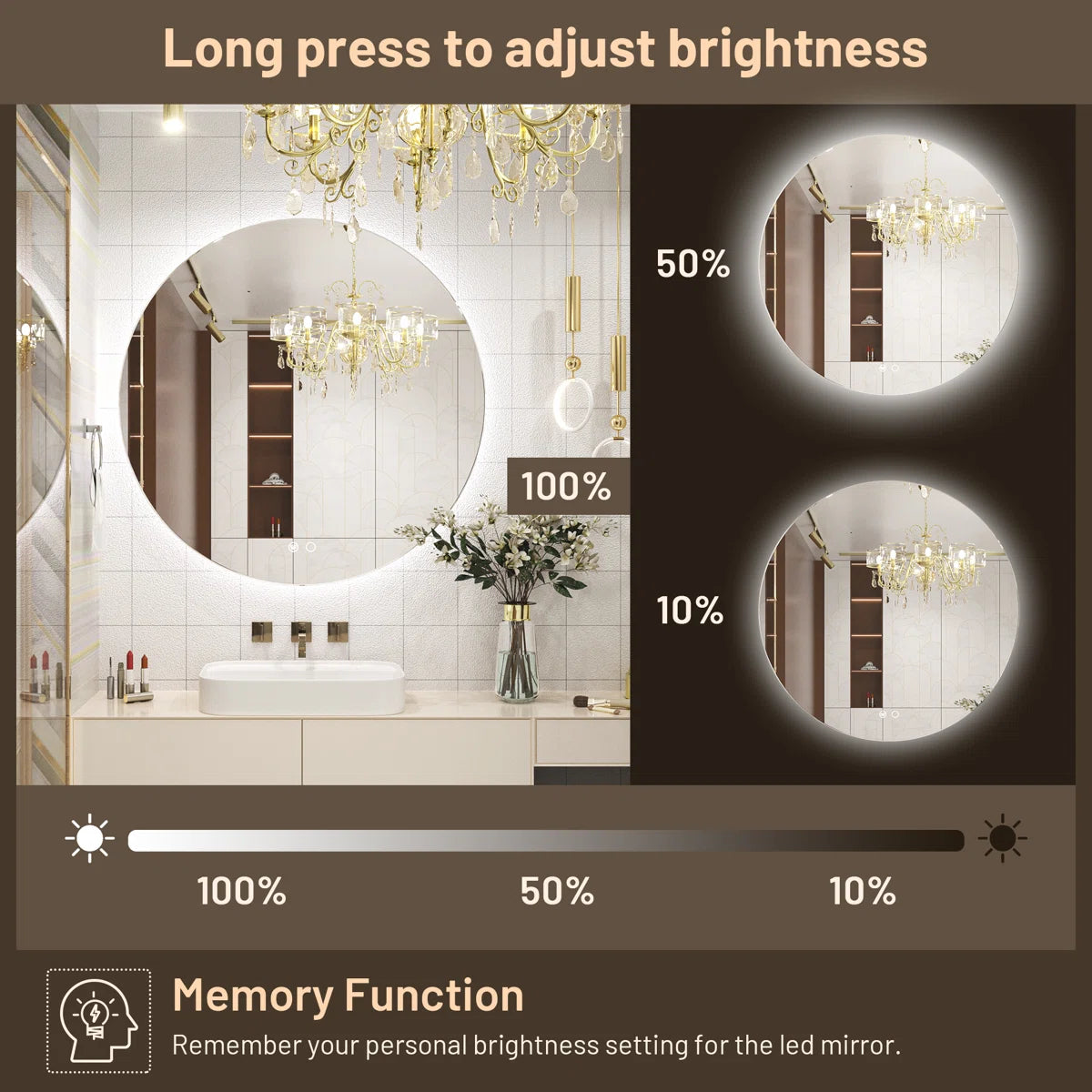 Backlit Round Bathroom Vanity Mirror – LED Lighted Vanity Circle Mirror, Anti-Fog, 3-Color Dimmable, Waterproof, Modern Bathroom Decor, Wall Mounted for Elegant Bathroom Design