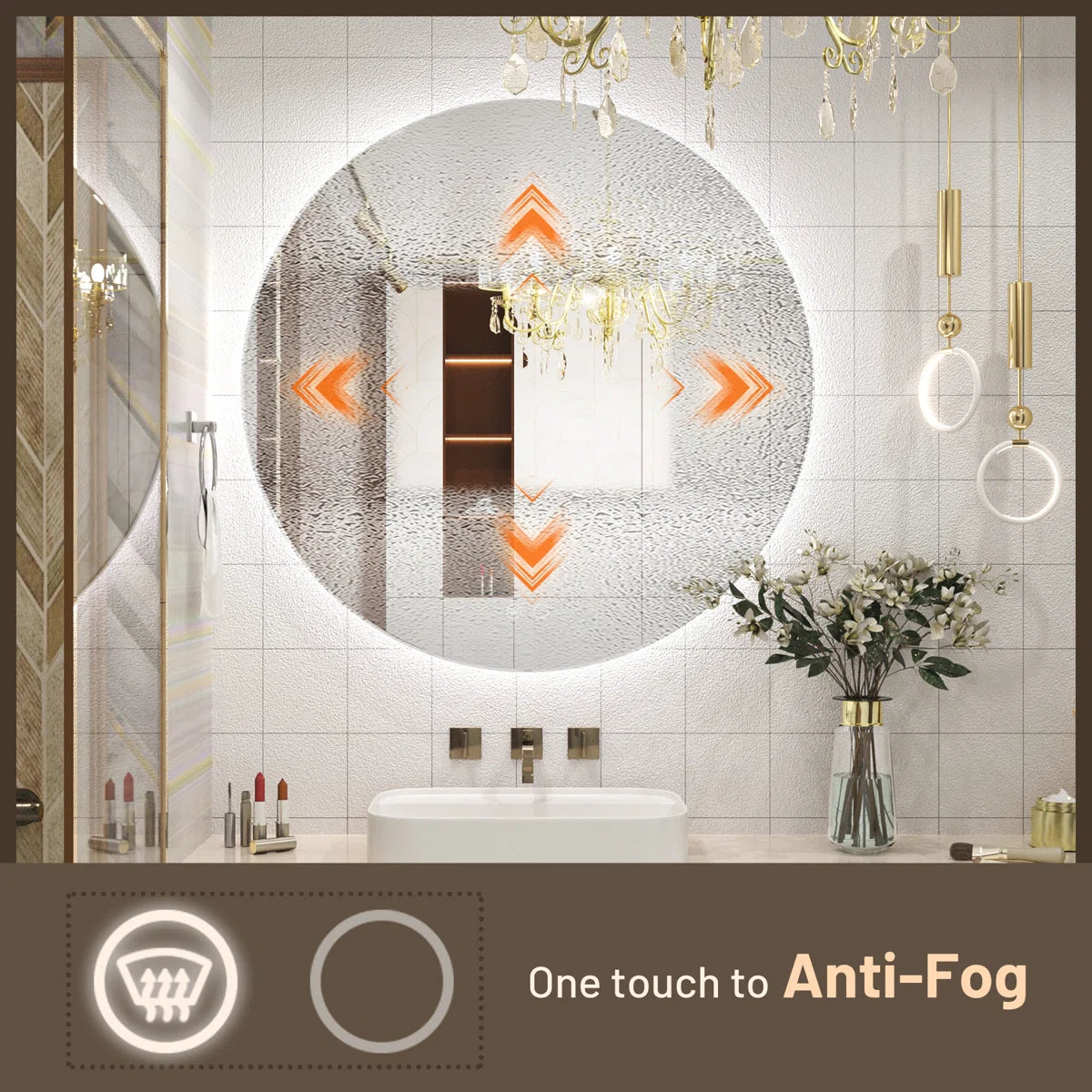 Backlit Round Bathroom Vanity Mirror – LED Lighted Vanity Circle Mirror, Anti-Fog, 3-Color Dimmable, Waterproof, Modern Bathroom Decor, Wall Mounted for Elegant Bathroom Design
