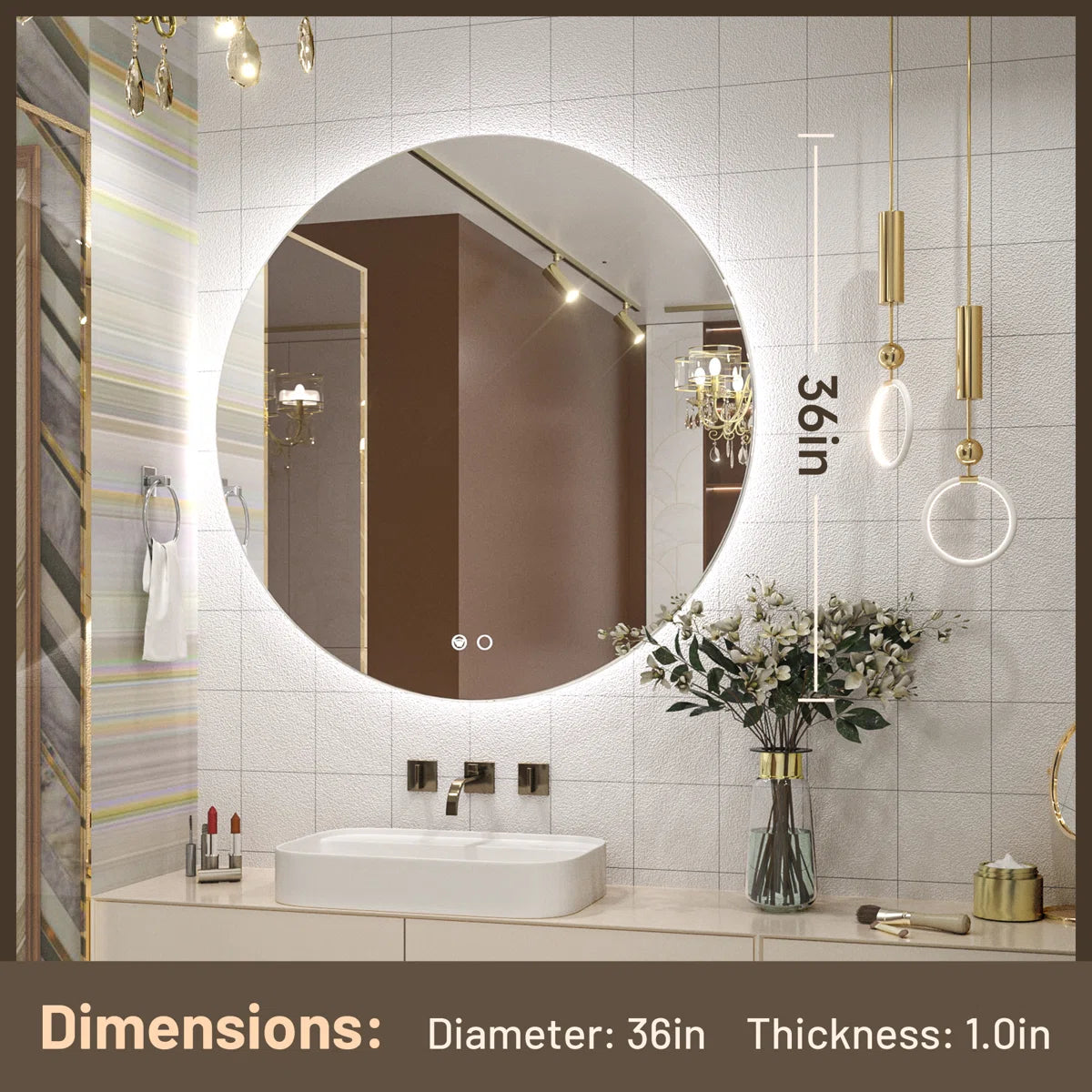 Backlit Round Bathroom Vanity Mirror – LED Lighted Vanity Circle Mirror, Anti-Fog, 3-Color Dimmable, Waterproof, Modern Bathroom Decor, Wall Mounted for Elegant Bathroom Design