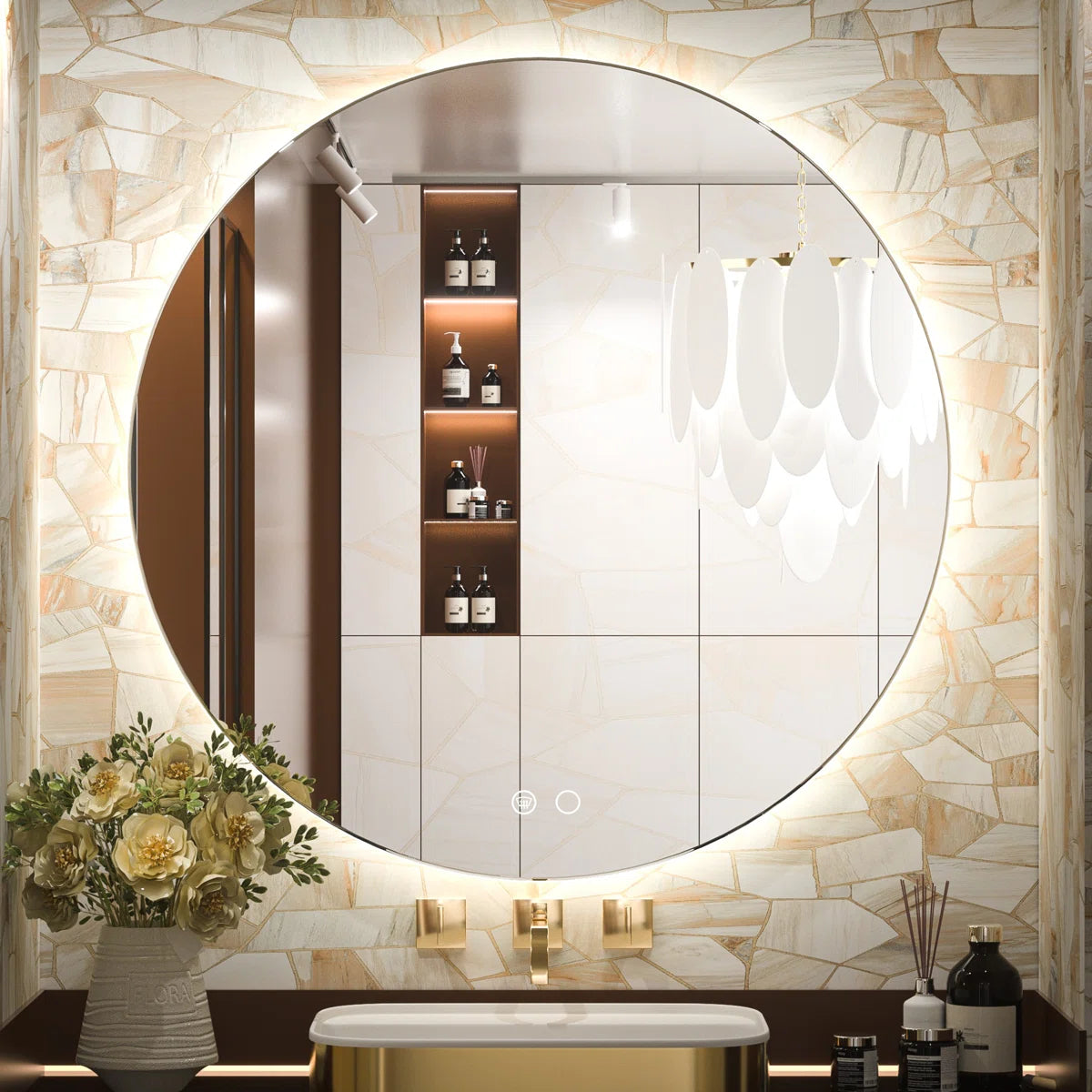 Backlit Round Bathroom Vanity Mirror – LED Lighted Vanity Circle Mirror, Anti-Fog, 3-Color Dimmable, Waterproof, Modern Bathroom Decor, Wall Mounted for Elegant Bathroom Design