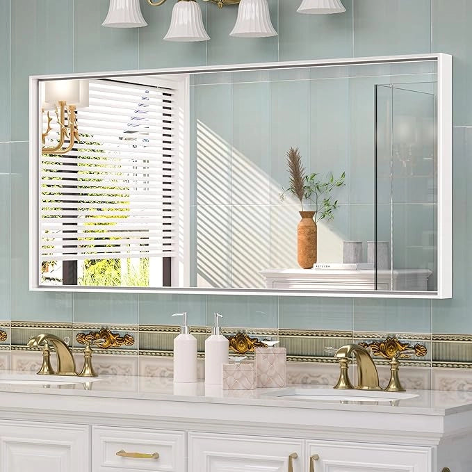 Modern Matte Black Bathroom Mirror – Versatile Mounting