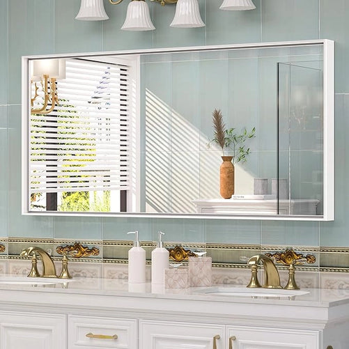 Modern Matte Black Bathroom Mirror – Versatile Mounting