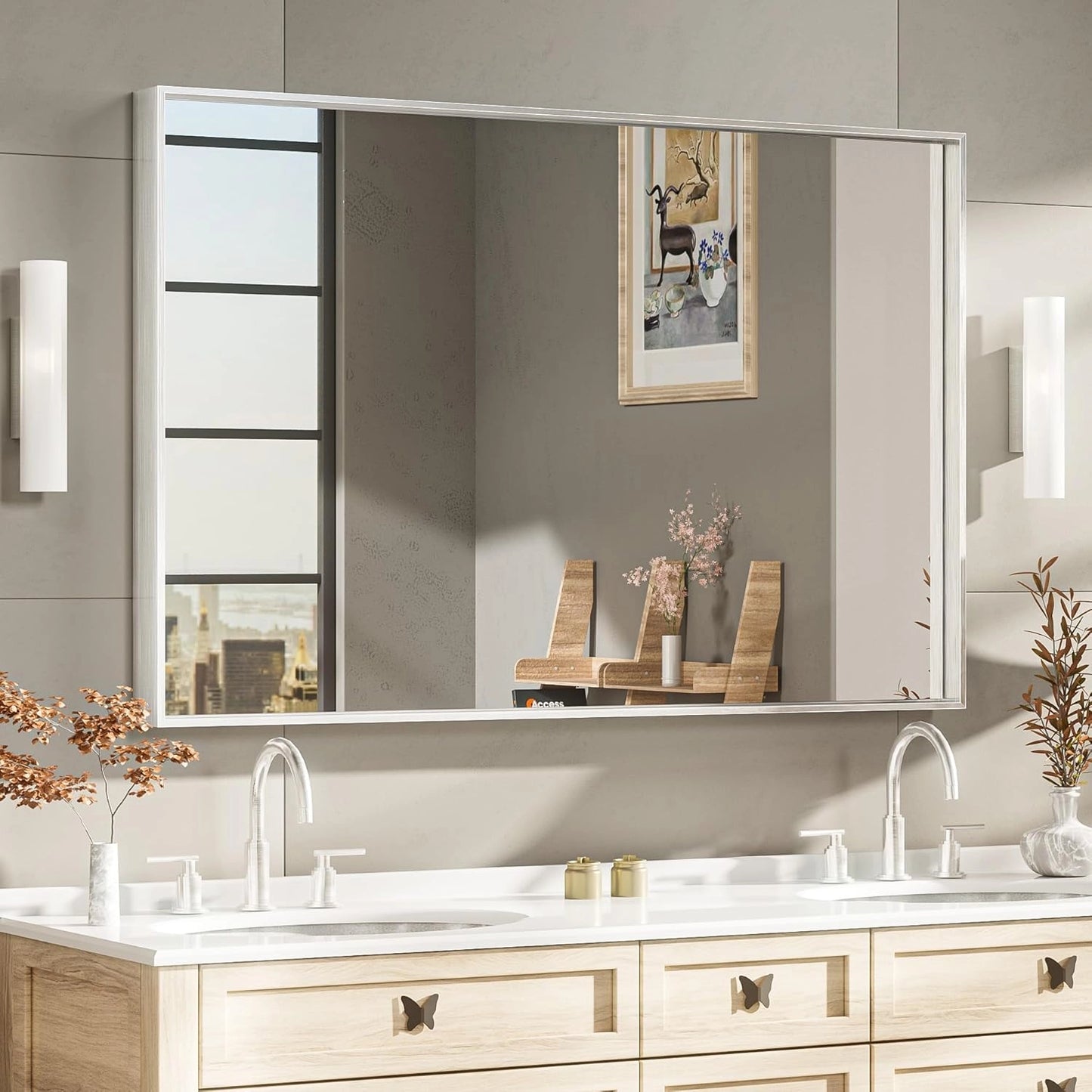 Modern Matte Black Bathroom Mirror – Versatile Mounting