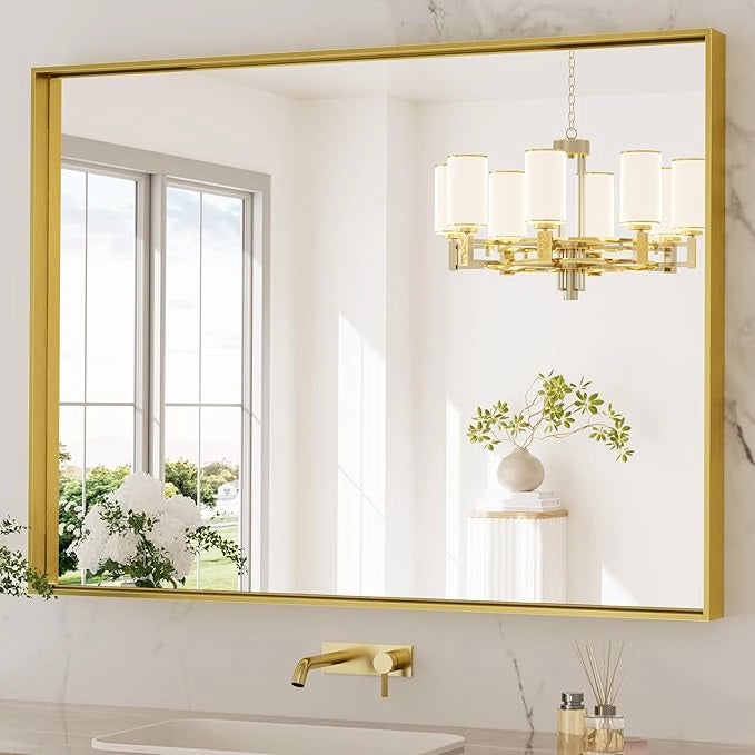 Modern Matte Black Bathroom Mirror – Versatile Mounting