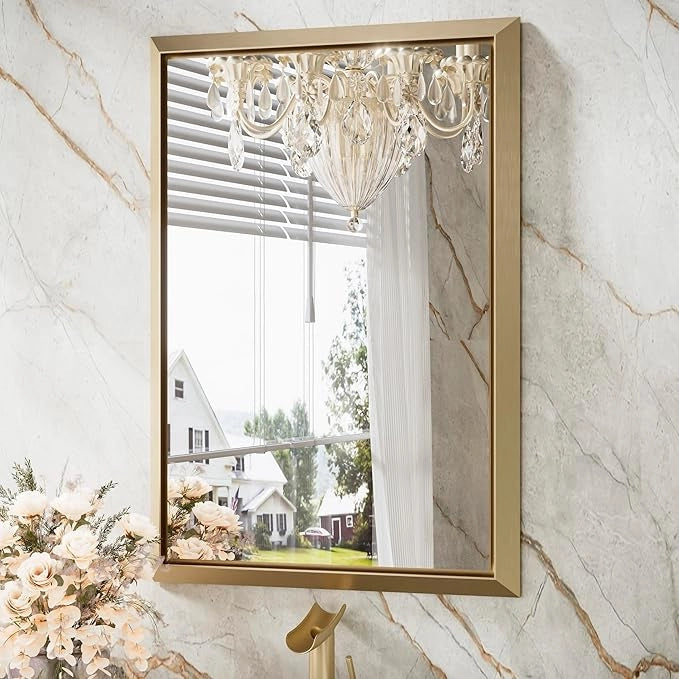 Metal Framed Bathroom Mirror – Rectangular Wall-Mounted, Modern Farmhouse Design, Horizontal/Vertical Mount for Bathroom, Entryway, and Restroom Décor – Stylish Mirror