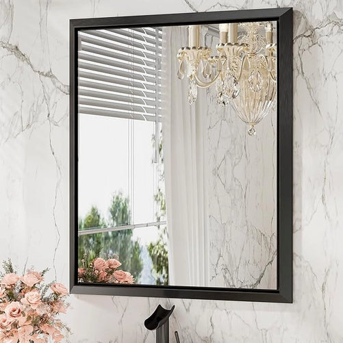 Metal Framed Bathroom Mirror – Rectangular Wall-Mounted, Modern Farmhouse Design, Horizontal/Vertical Mount for Bathroom, Entryway, and Restroom Décor – Stylish Mirror