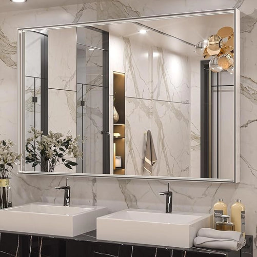 Modern Matte Black Bathroom Mirror – Versatile Mounting