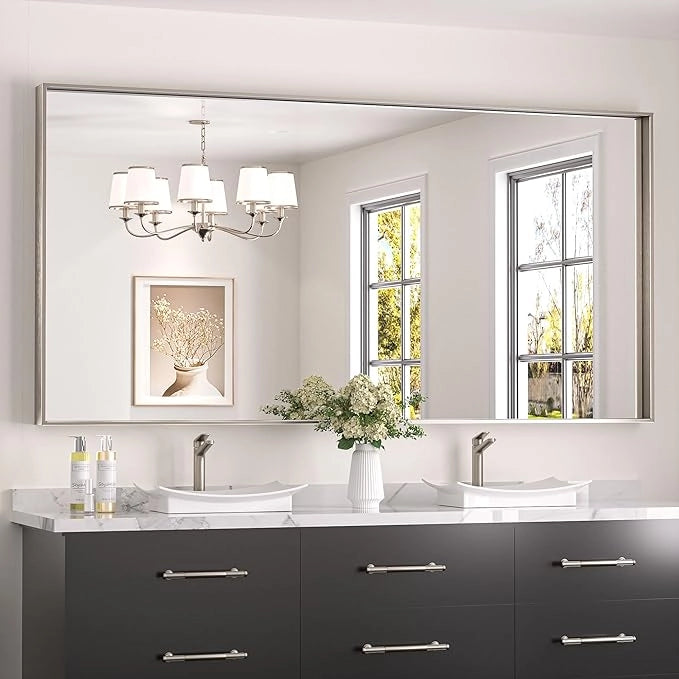 Modern Matte Black Bathroom Mirror – Versatile Mounting