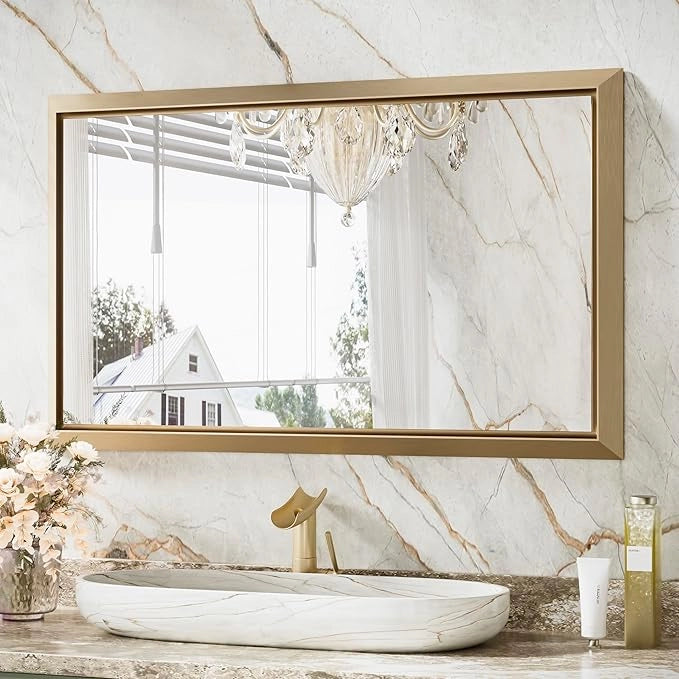 Metal Framed Bathroom Mirror – Rectangular Wall-Mounted, Modern Farmhouse Design, Horizontal/Vertical Mount for Bathroom, Entryway, and Restroom Décor – Stylish Mirror