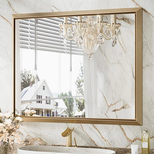 Metal Framed Bathroom Mirror – Rectangular Wall-Mounted, Modern Farmhouse Design, Horizontal/Vertical Mount for Bathroom, Entryway, and Restroom Décor – Stylish Mirror