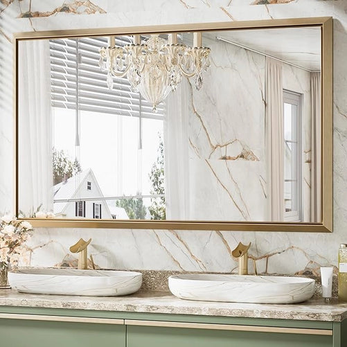 Metal Framed Bathroom Mirror – Rectangular Wall-Mounted, Modern Farmhouse Design, Horizontal/Vertical Mount for Bathroom, Entryway, and Restroom Décor – Stylish Mirror