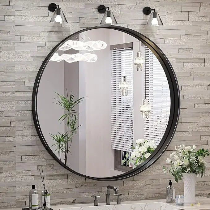Modern Round Bathroom Wall Mirror – Sleek Minimalist Design with Brushed Matte Aluminum Alloy Frame, Non-Rusting, Perfect for Vanity, Bedroom, or Entryway Home Décor