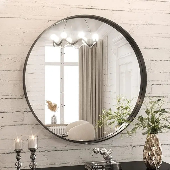 Modern Round Bathroom Wall Mirror – Sleek Minimalist Design with Brushed Matte Aluminum Alloy Frame, Non-Rusting, Perfect for Vanity, Bedroom, or Entryway Home Décor