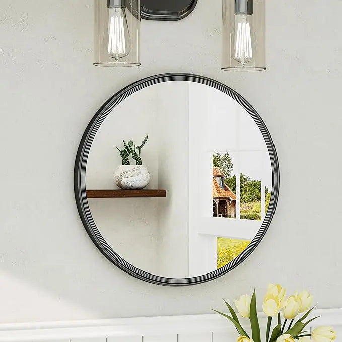 Round Framed Bathroom Mirror – Modern Shatterproof Circle Wall Mirror for Vanity, Ideal for Farmhouse Bathrooms, Bedrooms, Entryways, Living Rooms, Stylish Accent for Any Interior
