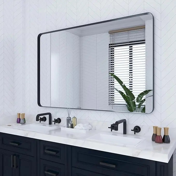 Aluminum Framed Bathroom Vanity Mirror – HD Tempered Glass Wall-Mounted Design, Ideal for Over-the-Sink Use, Supports Horizontal/Vertical Installation for Modern Décor