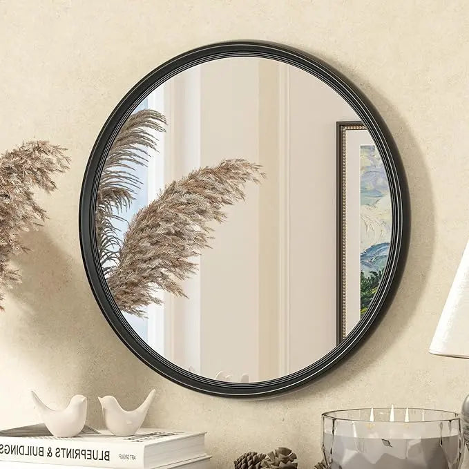 Round Framed Bathroom Mirror – Modern Shatterproof Circle Wall Mirror for Vanity, Ideal for Farmhouse Bathrooms, Bedrooms, Entryways, Living Rooms, Stylish Accent for Any Interior