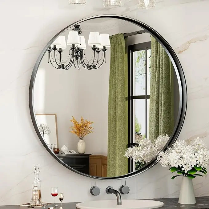 Modern Round Bathroom Wall Mirror – Sleek Minimalist Design with Brushed Matte Aluminum Alloy Frame, Non-Rusting, Perfect for Vanity, Bedroom, or Entryway Home Décor