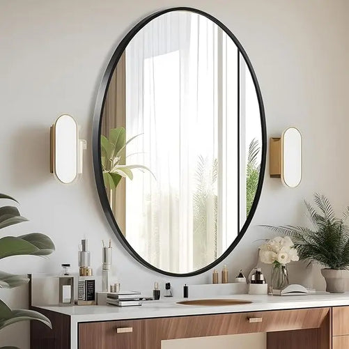 Modern Bathroom Oval Mirror with Non-Rusting Aluminum Frame – Wall-Mounted Vanity Mirror for Farmhouse or Minimalist Décor, Suitable for Vertical or Horizontal Installation