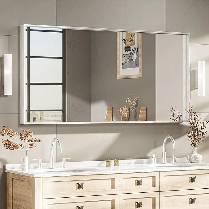 Modern Matte Black Bathroom Mirror – Versatile Mounting
