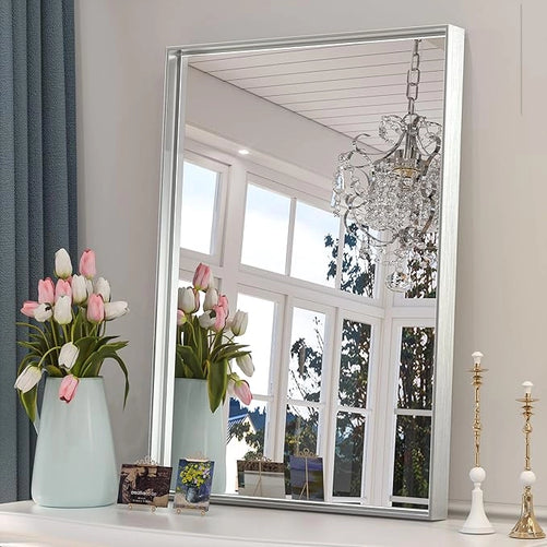 Modern Matte Black Bathroom Mirror – Versatile Mounting