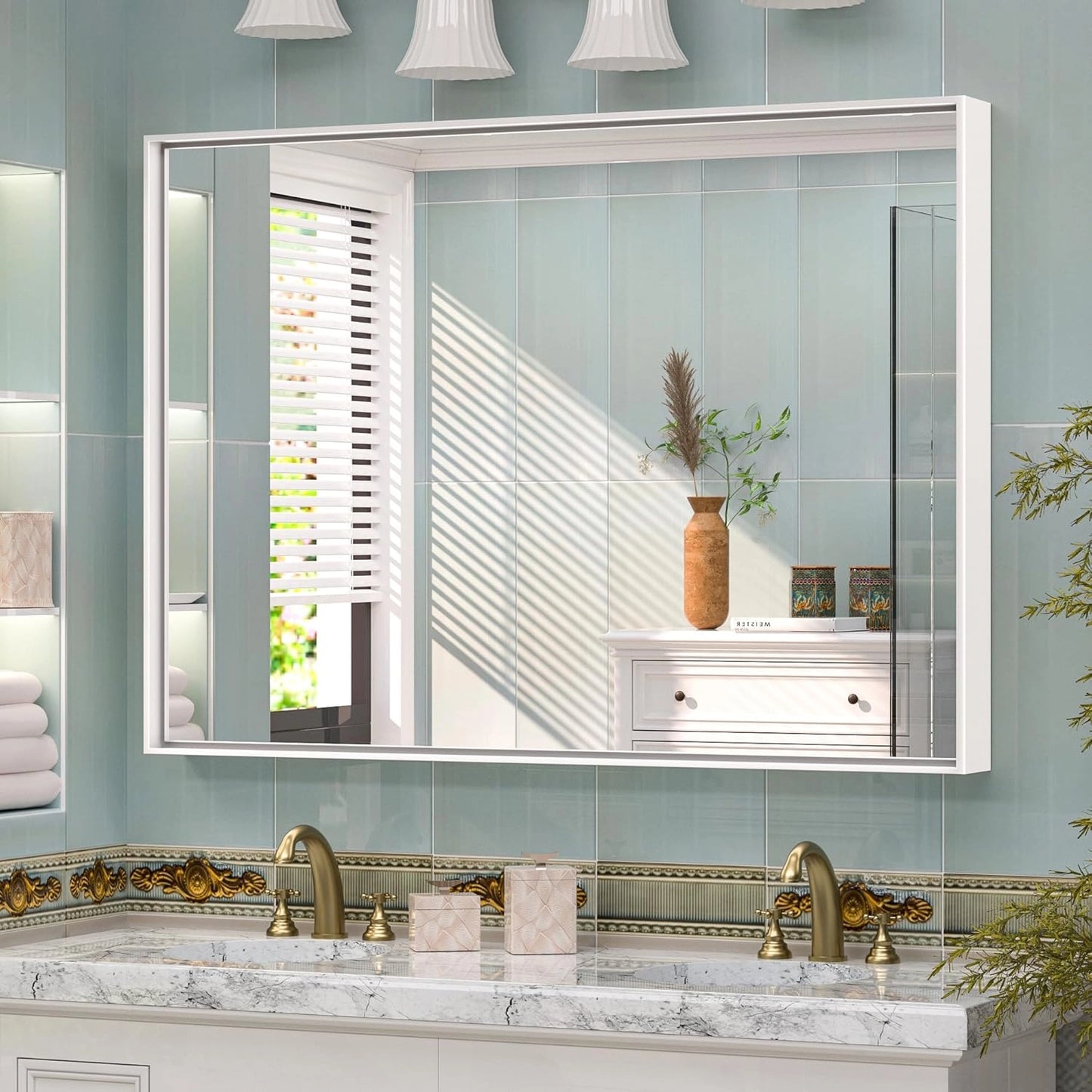 Modern Matte Black Bathroom Mirror – Versatile Mounting