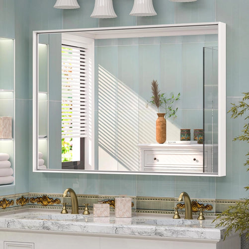 Modern Matte Black Bathroom Mirror – Versatile Mounting