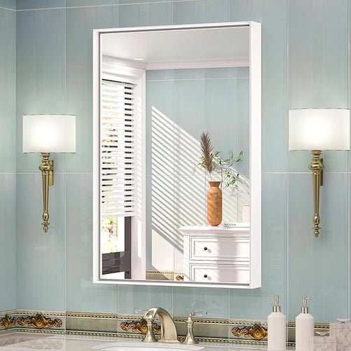 Modern Matte Black Bathroom Mirror – Versatile Mounting