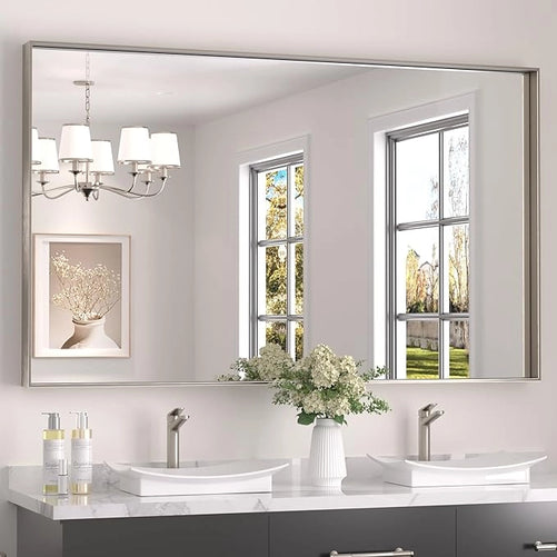 Modern Matte Black Bathroom Mirror – Versatile Mounting