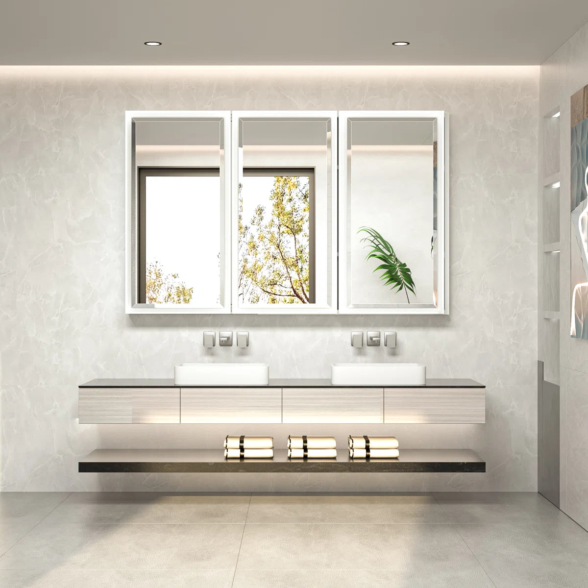 Modern Bathroom Vanity Mirror with Storage – Beveled Metal Frame, Aluminum Alloy Medicine Cabinet with Adjustable Shelves – Ideal for Bathroom, Living room Organization and Stylish Décor