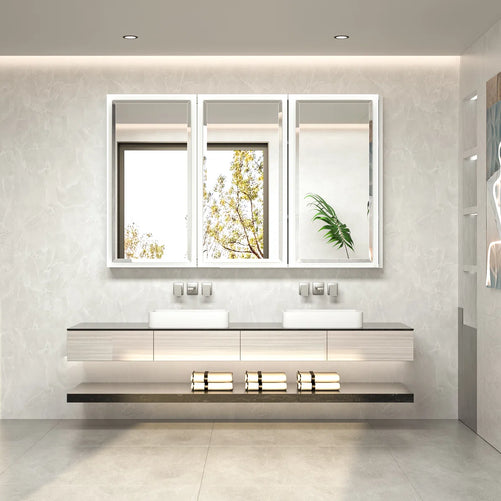 Modern Bathroom Vanity Mirror with Storage – Beveled Metal Frame, Aluminum Alloy Medicine Cabinet with Adjustable Shelves – Ideal for Bathroom, Living room Organization and Stylish Décor