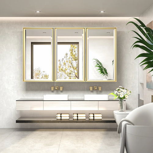 Modern Bathroom Vanity Mirror with Storage – Beveled Metal Frame, Aluminum Alloy Medicine Cabinet with Adjustable Shelves – Ideal for Bathroom, Living room Organization and Stylish Décor