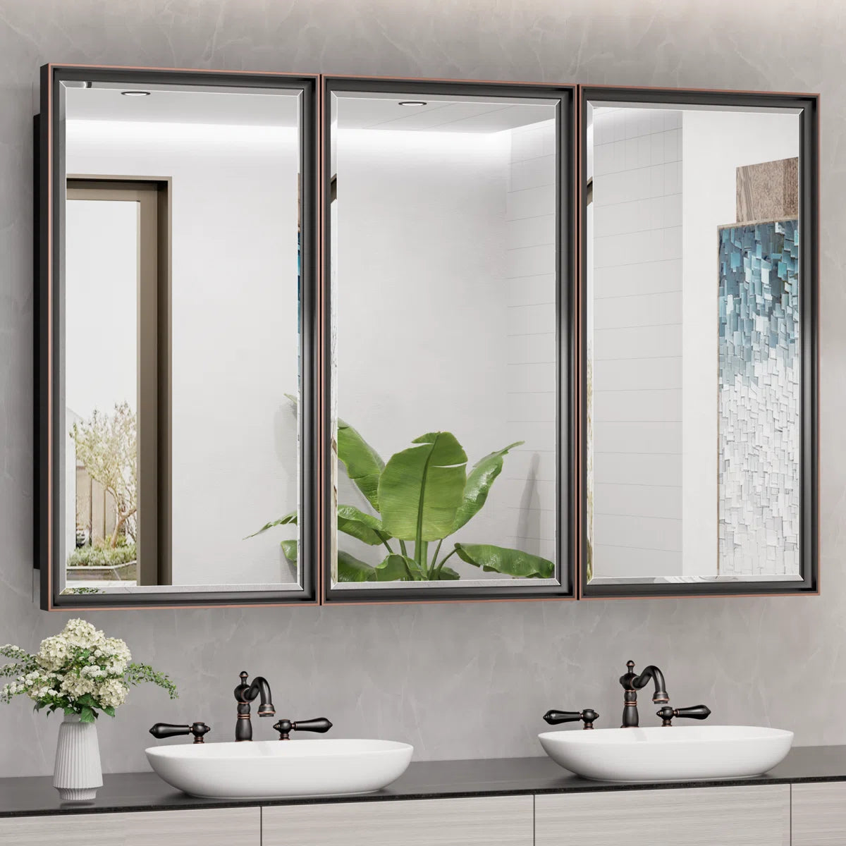 Modern Bathroom Vanity Mirror with Storage – Beveled Metal Frame, Aluminum Alloy Medicine Cabinet with Adjustable Shelves – Ideal for Bathroom, Living room Organization and Stylish Décor