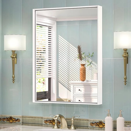 Modern Matte Black Bathroom Mirror – Versatile Mounting