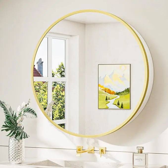 Round Bathroom Medicine Cabinet with Mirror – Metal Framed, Circular Farmhouse Design – Surface Mount Only – Small Wall-Mounted Vanity Mirror for Bathroom Storage & Stylish Décor